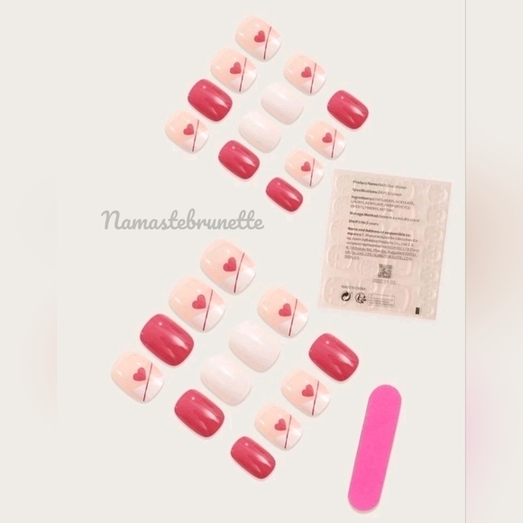 2/$16 Pink Hearts French Manicure Press On Nails - Picture 7 of 16